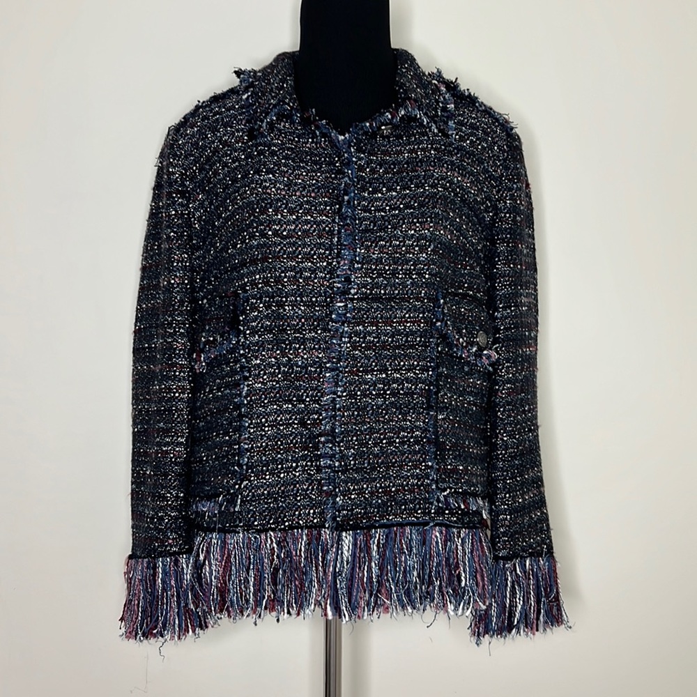 FOR THE REPUBLIC Purple/Navy/Silver Frey Open Blazer Jacket 12